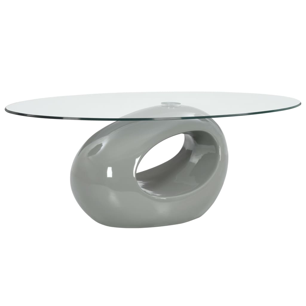 vidaXL Mesa de centro com tampo oval de vidro, branco brilhante