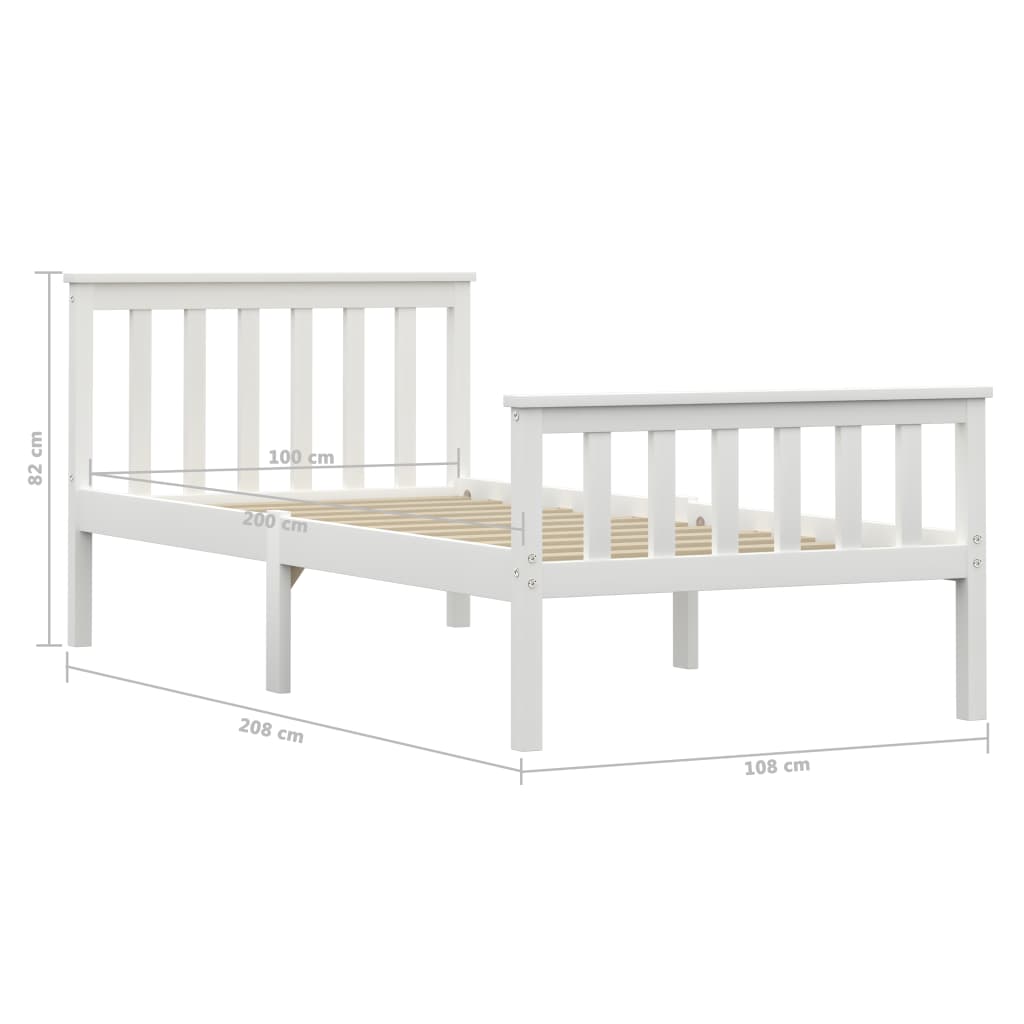 vidaXL Estrutura de cama 100x200 cm madeira pinho maciço branco