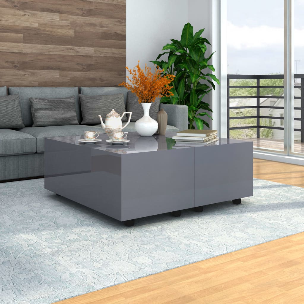 vidaXL Mesa de centro 60x60x35 cm contraplacado branco brilhante