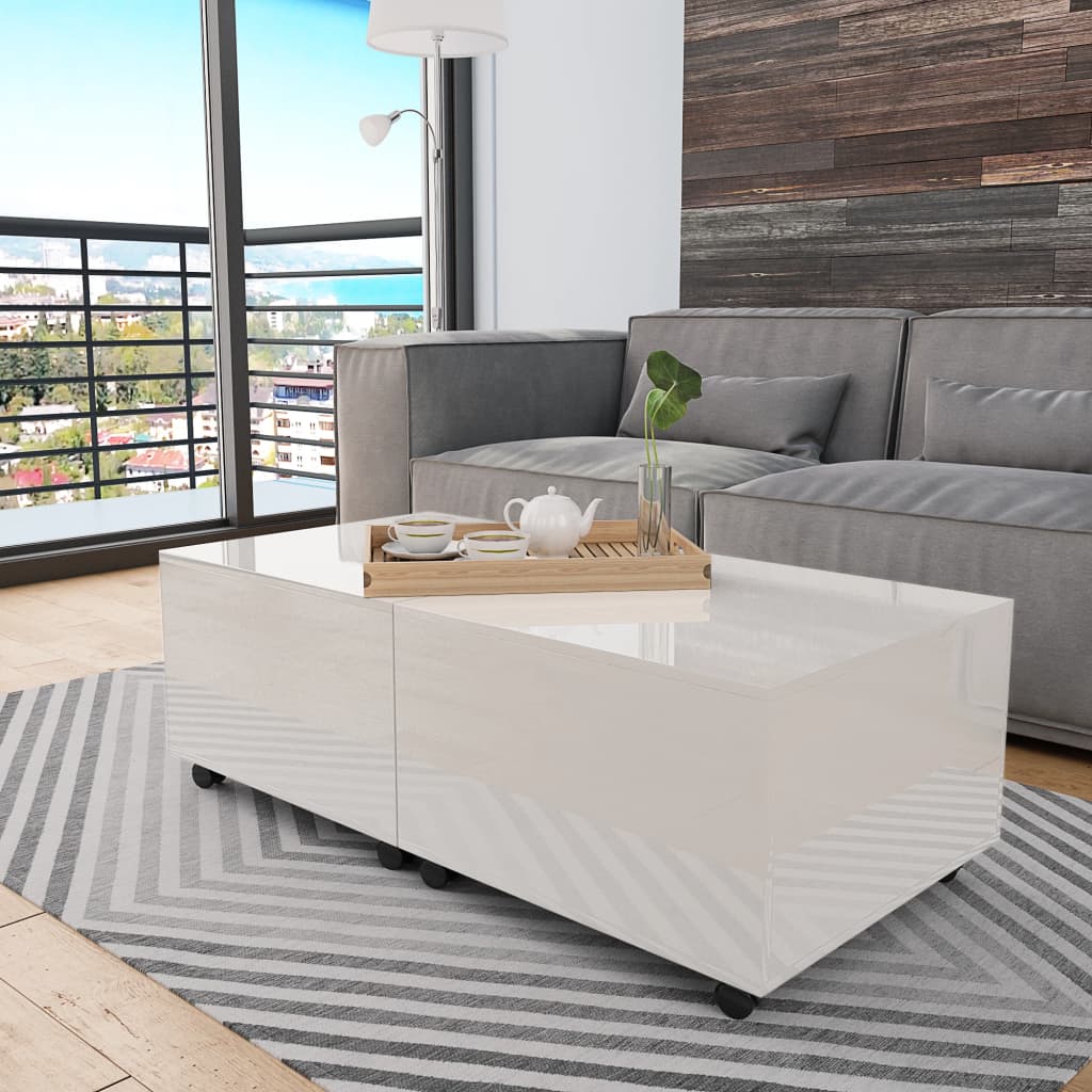 vidaXL Mesa de centro 60x60x35 cm contraplacado branco brilhante