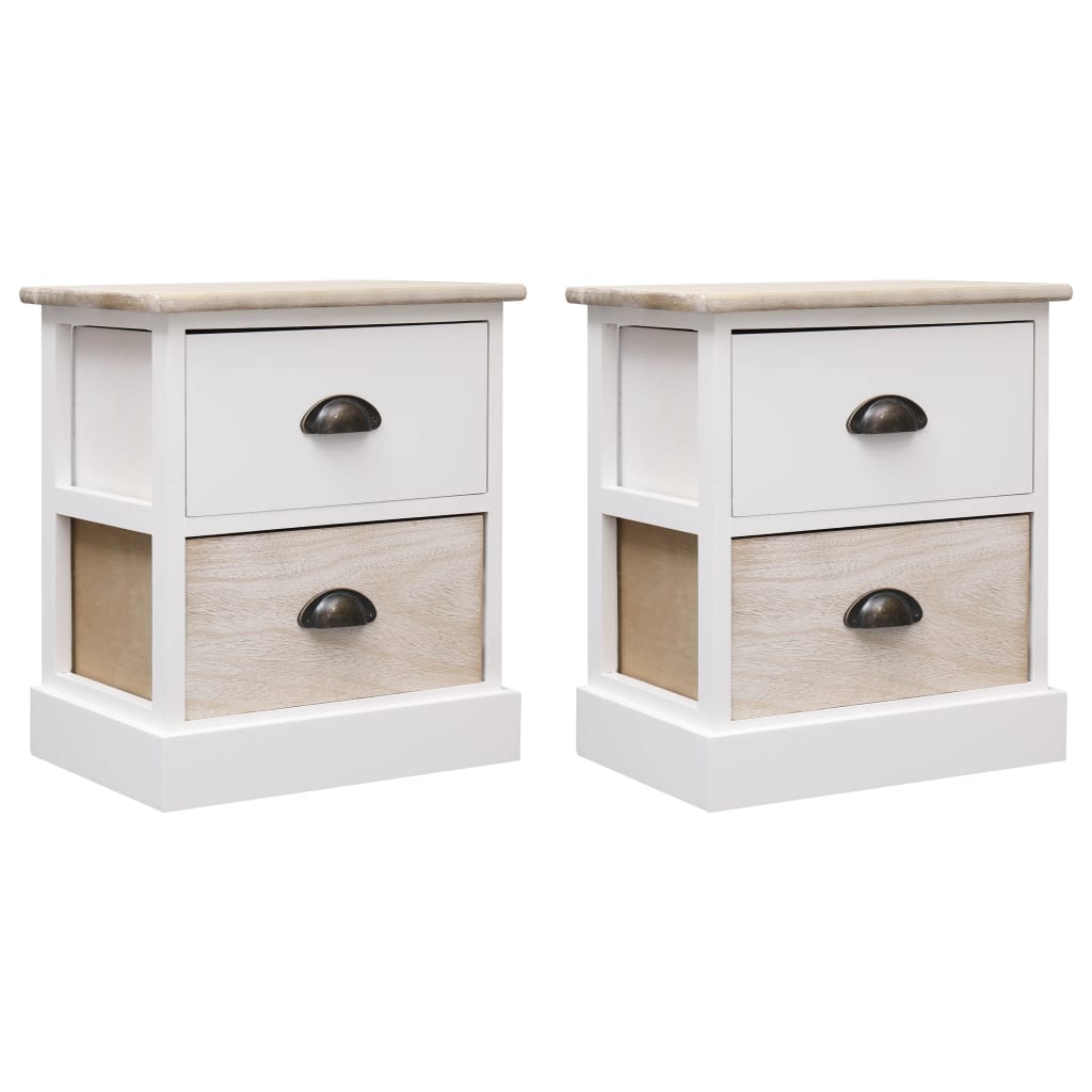 vidaXL Mesas de cabeceira 38x28x45 cm 2 pcs paulownia branco e natural