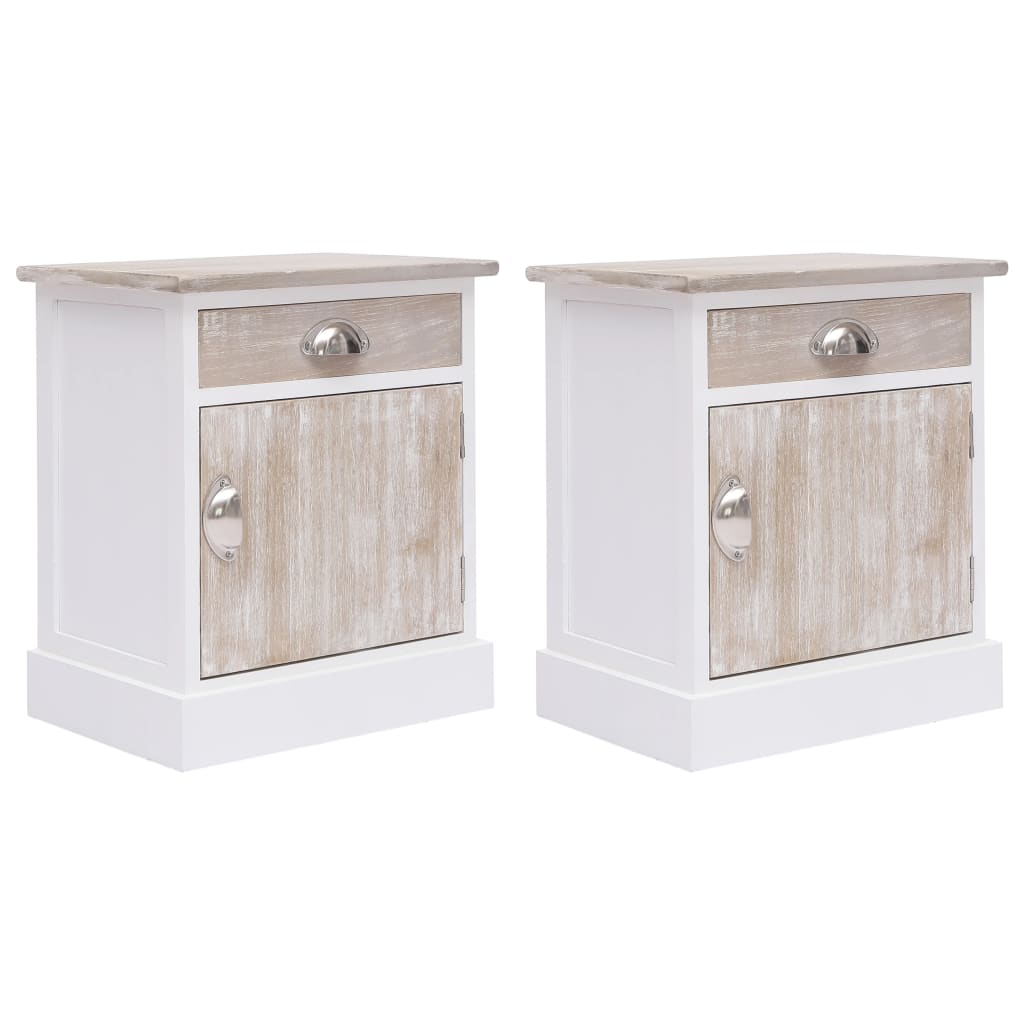 vidaXL Mesas de cabeceira 38x28x45 cm 2 pcs paulownia branco e natural