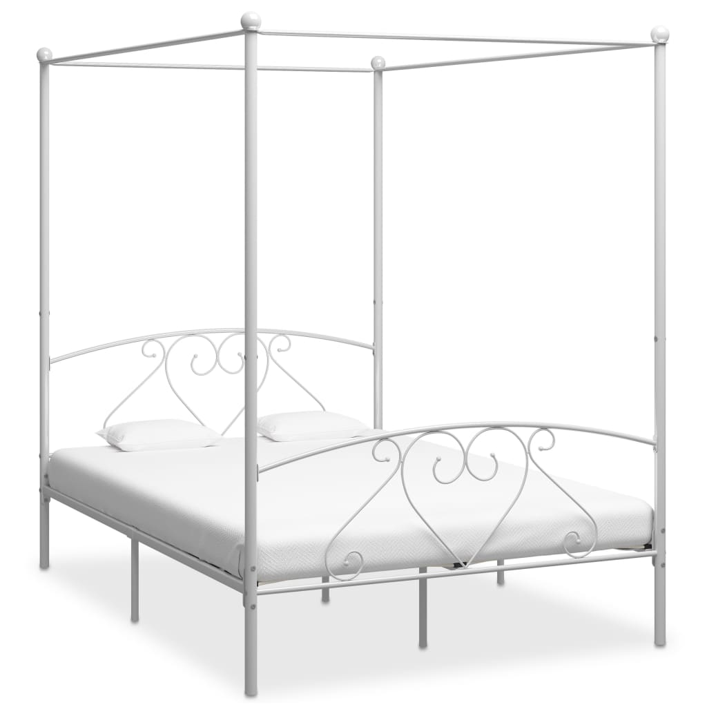 vidaXL Estrutura de cama com dossel metal branco 90x200 cm