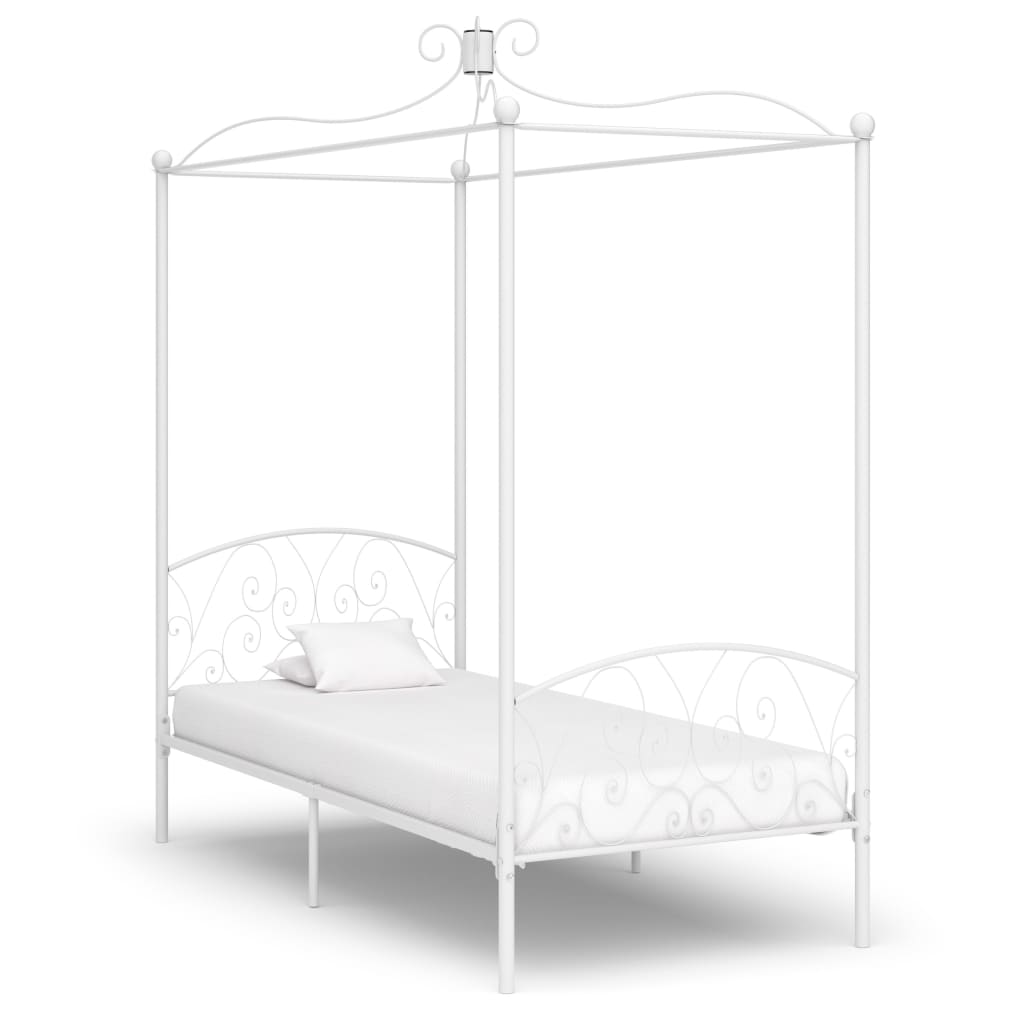 vidaXL Estrutura de cama com dossel metal branco 90x200 cm