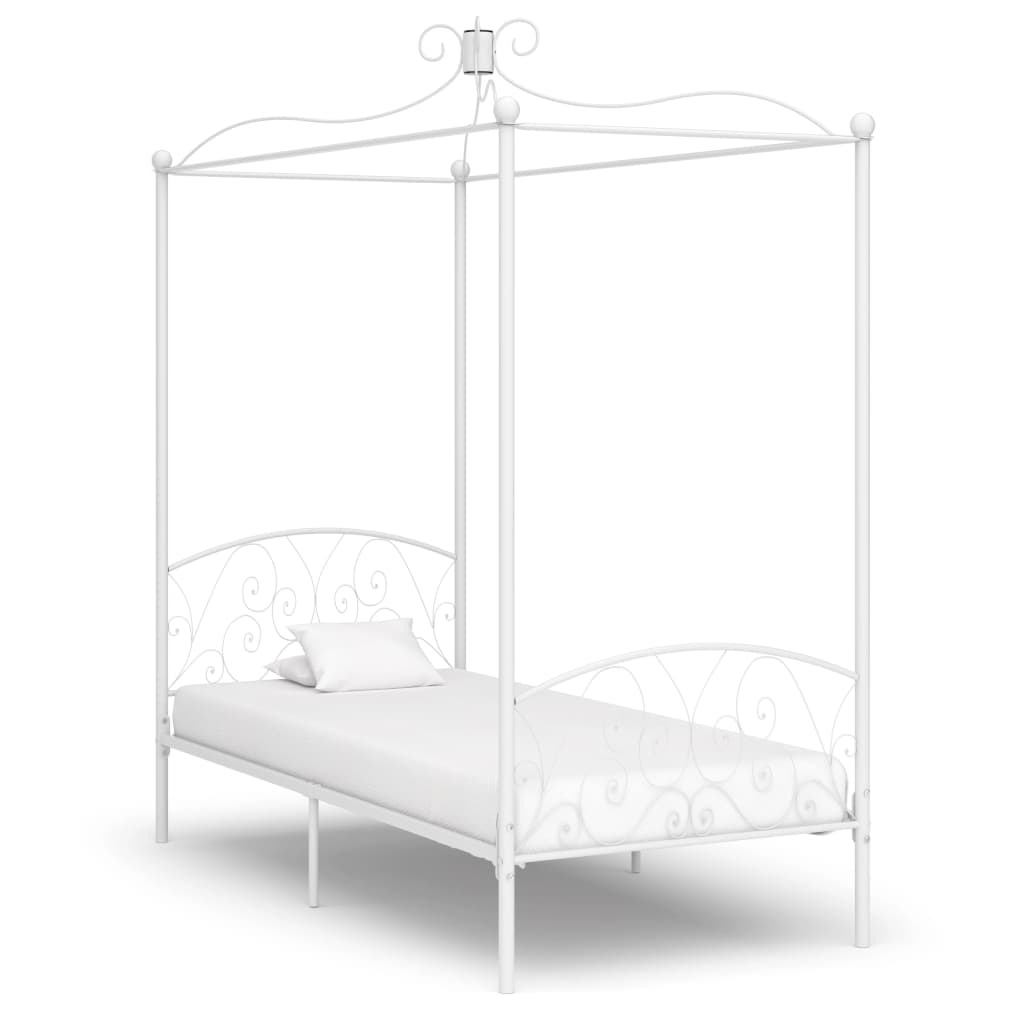 vidaXL Estrutura de cama com dossel metal branco 90x200 cm