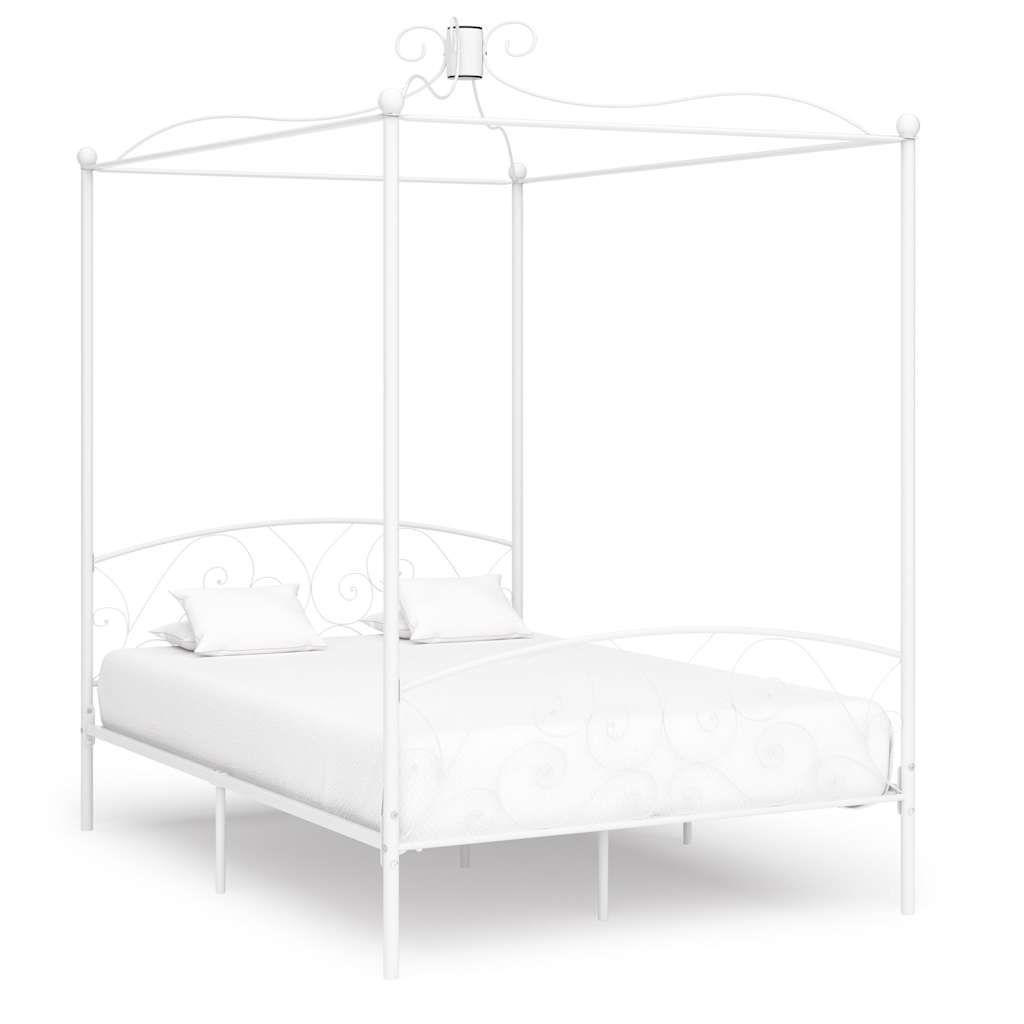 vidaXL Estrutura de cama com dossel metal branco 90x200 cm