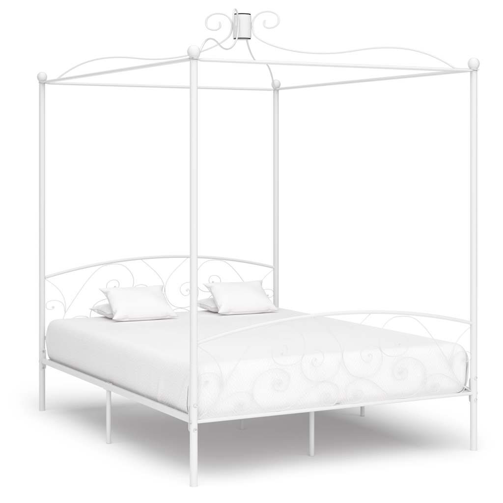 vidaXL Estrutura de cama com dossel metal branco 90x200 cm