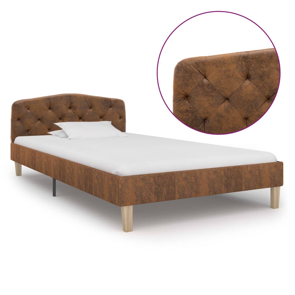vidaXL Estrutura de cama 90x200 cm camurça artificial castanho
