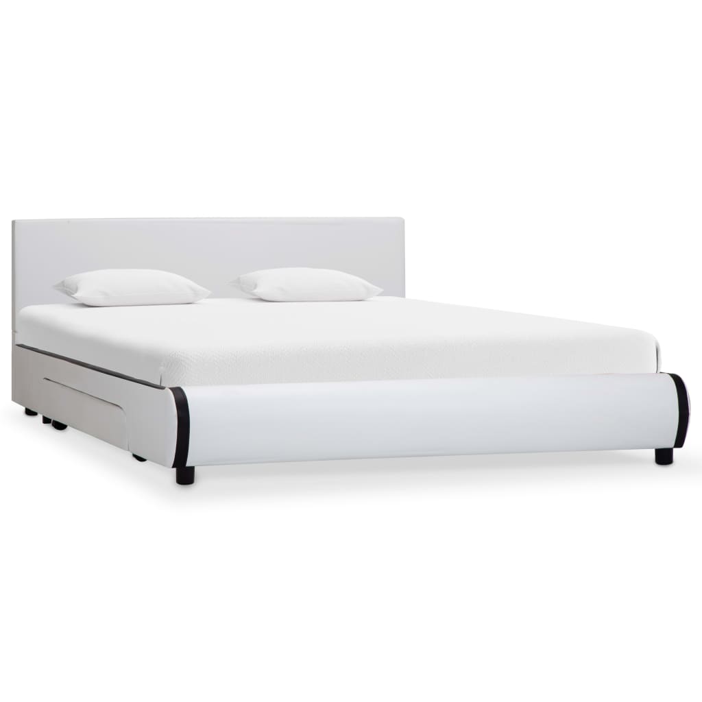 vidaXL Estrutura de cama com gavetas 140x200cm couro artificial branco