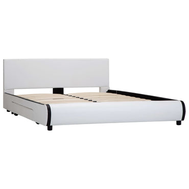 vidaXL Estrutura de cama com gavetas 140x200cm couro artificial branco