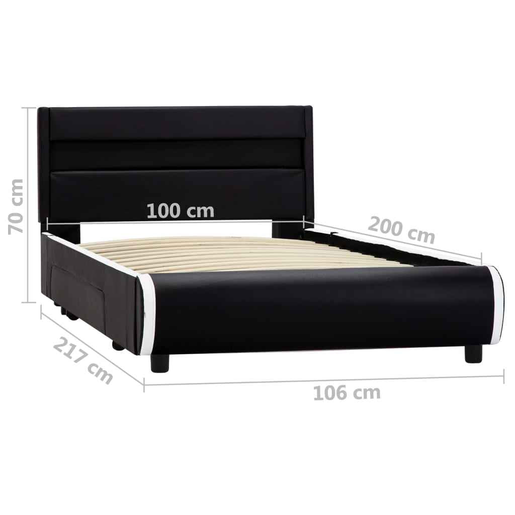 vidaXL Estrutura de cama com LED 100x200 cm couro artificial preto