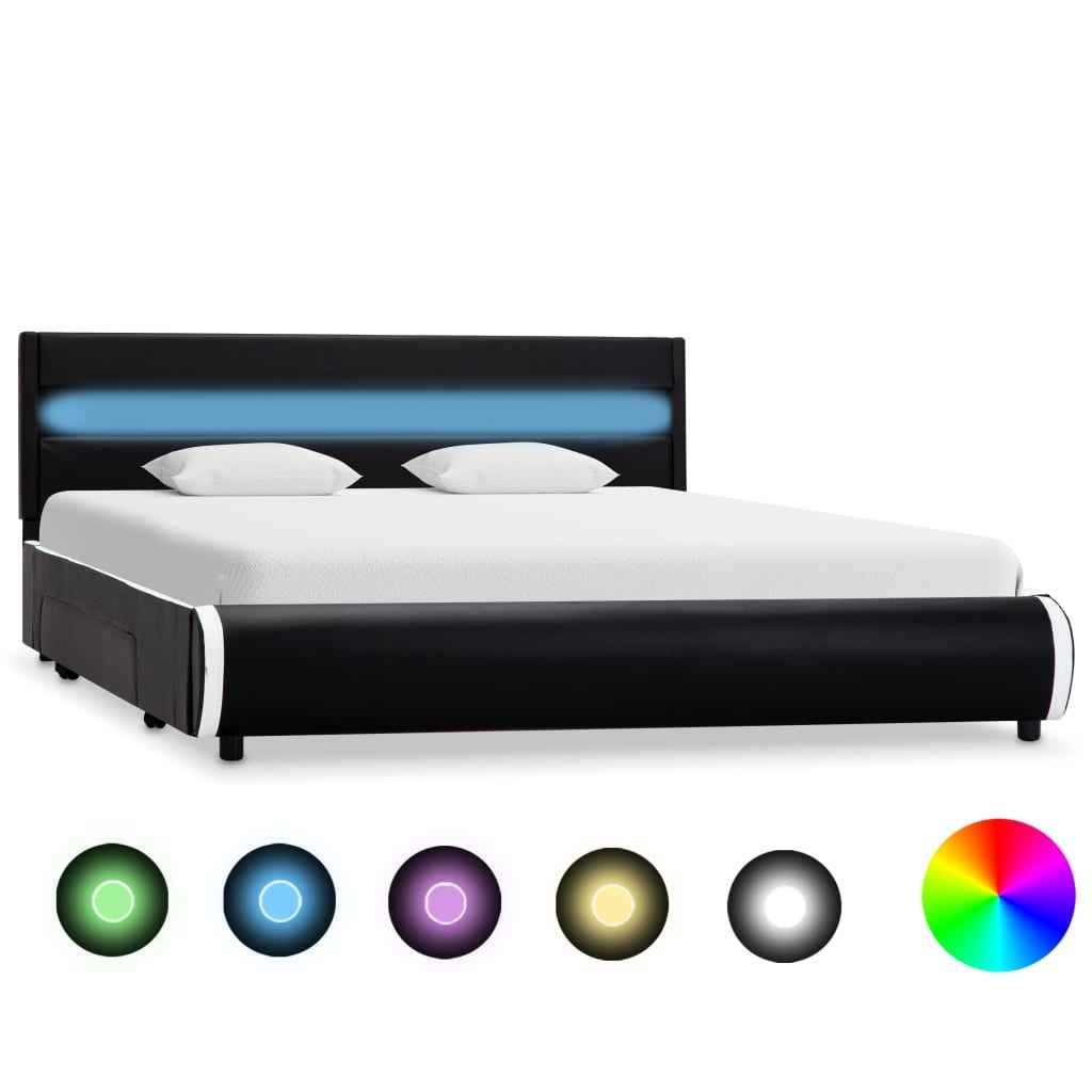 vidaXL Estrutura de cama com LED 100x200 cm couro artificial preto