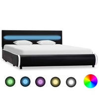 vidaXL Estrutura de cama com LED 100x200 cm couro artificial preto