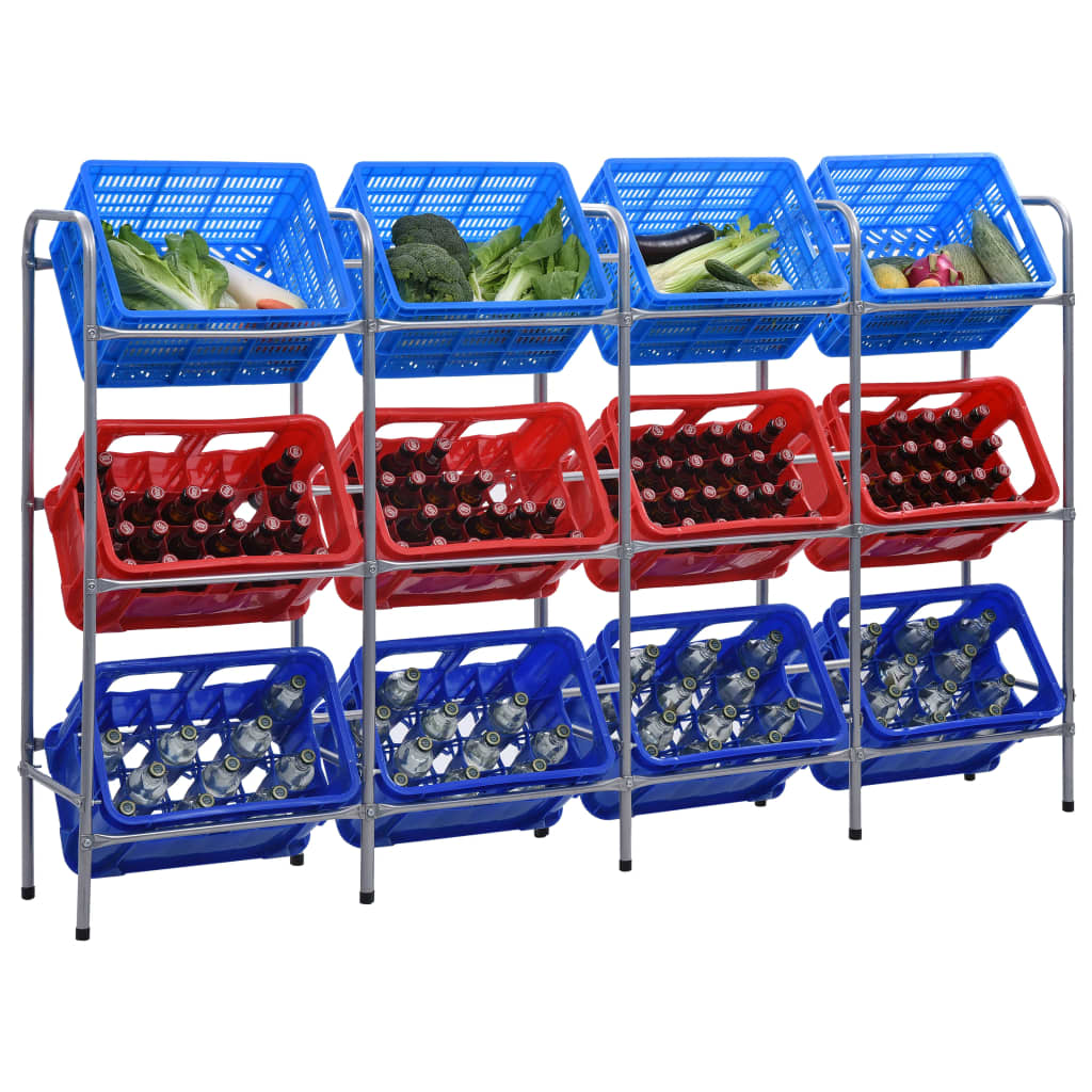 vidaXL Prateleira para 3 caixas 50x33x116 cm aço prateado