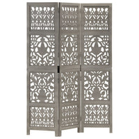 vidaXL Biombo esculp. mão 3 painéis 120x165 cm mangueira maciça branco