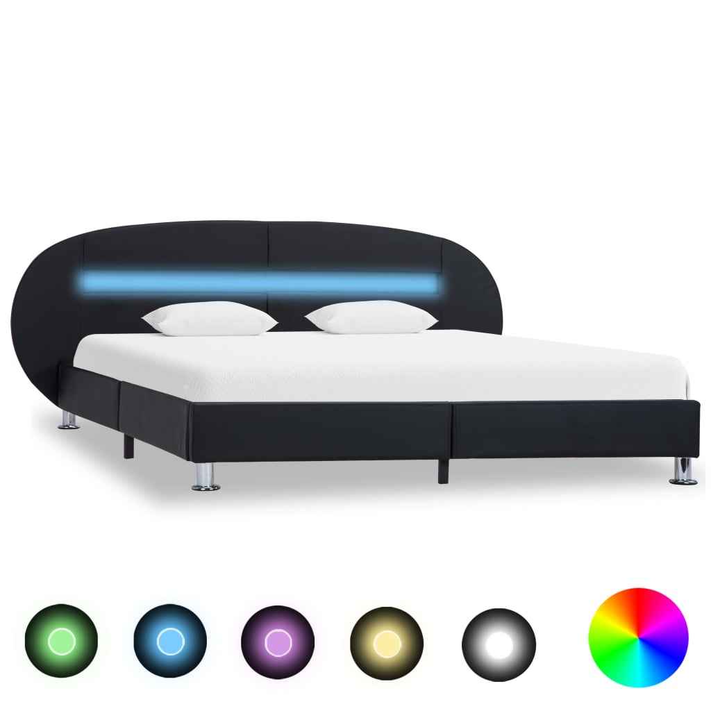 vidaXL Estrutura de cama c/ LEDs 180x200 cm couro artificial preto