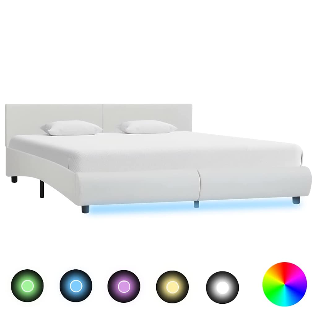 vidaXL Estrutura de cama c/ LED 90x200 cm couro artificial preto