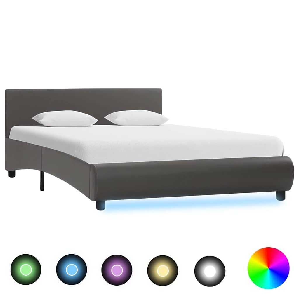 vidaXL Estrutura de cama c/ LED 90x200 cm couro artificial preto