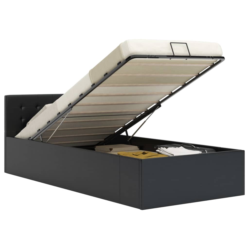 vidaXL Cama hidráulica c/ arrumação 90x200cm couro artificial preto