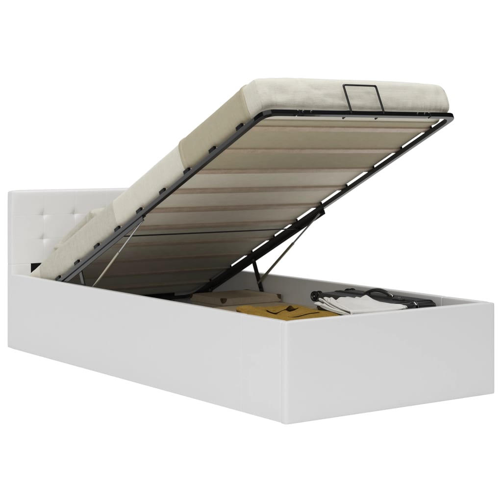 vidaXL Cama hidráulica c/ arrumação 90x200cm couro artificial preto