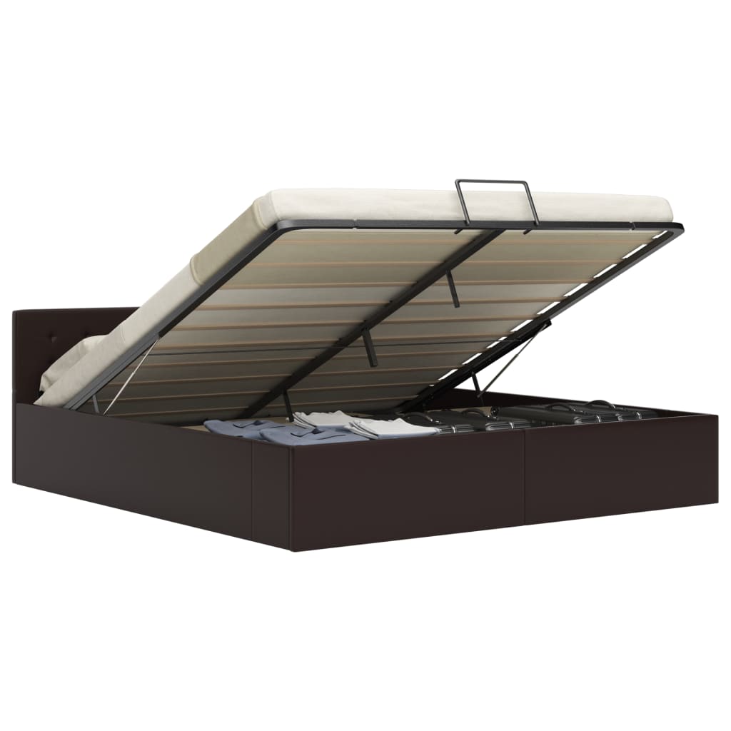 vidaXL Cama hidráulica c/ arrumação 90x200cm couro artificial preto
