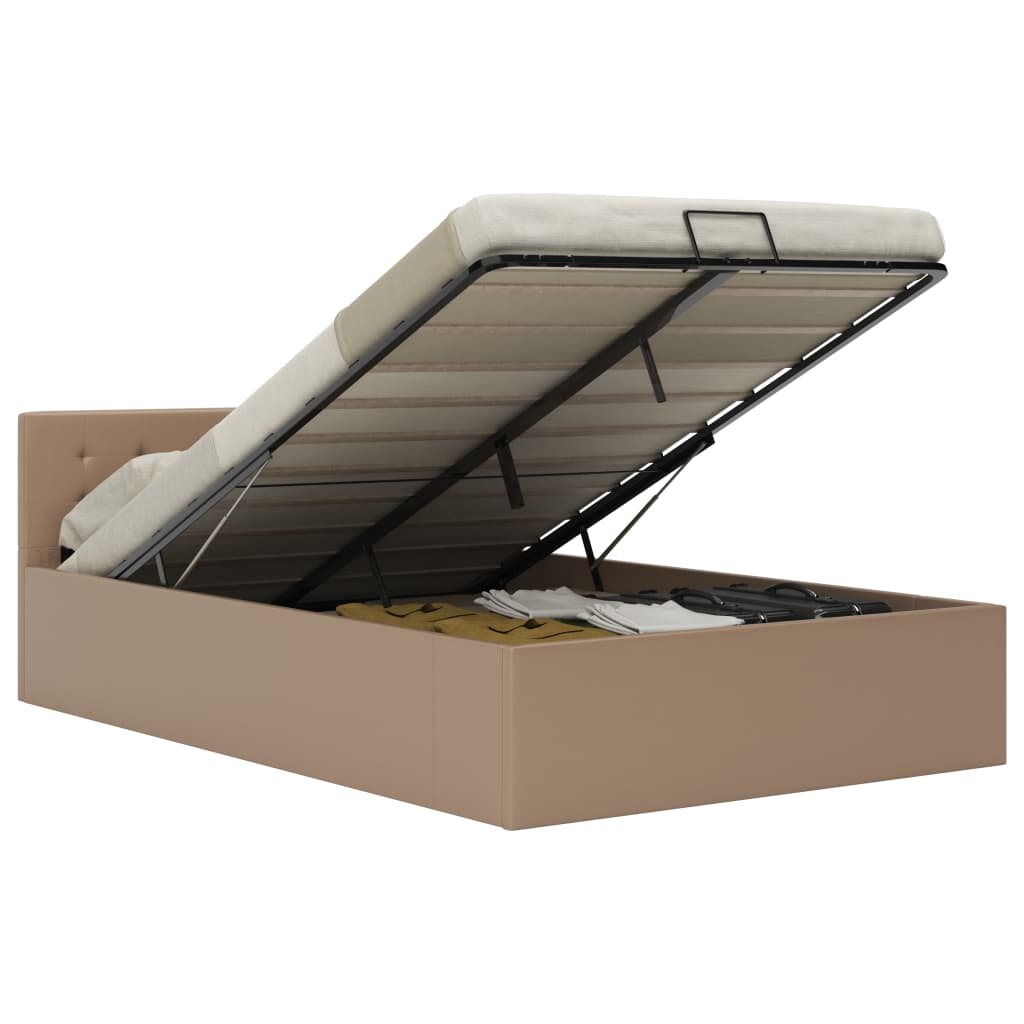 vidaXL Cama hidráulica c/ arrumação 90x200cm couro artificial preto
