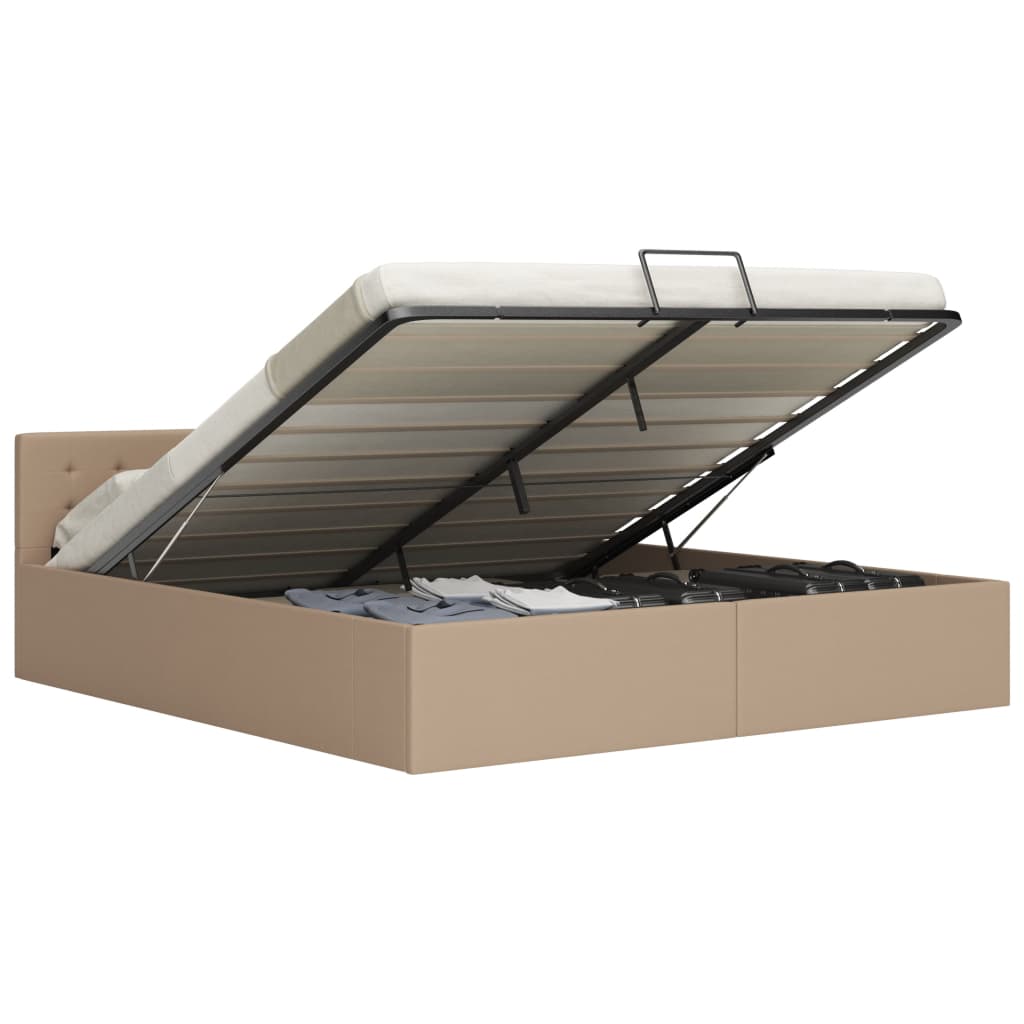 vidaXL Cama hidráulica c/ arrumação 90x200cm couro artificial preto