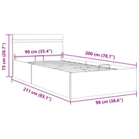 vidaXL Cama hidráulica c/ arrumação LED 90x200cm couro artifi. preto