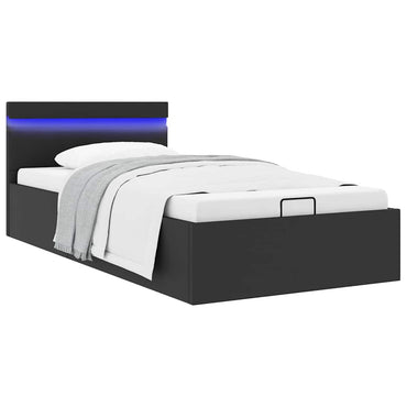 vidaXL Cama hidráulica c/ arrumação LED 90x200cm couro artifi. preto