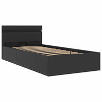 vidaXL Cama hidráulica c/ arrumação LED 90x200cm couro artifi. preto