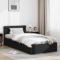 vidaXL Cama hidráulica c/ arrumação LED 90x200cm couro artifi. preto