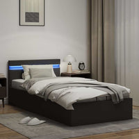 vidaXL Cama hidráulica c/ arrumação LED 90x200cm couro artifi. preto