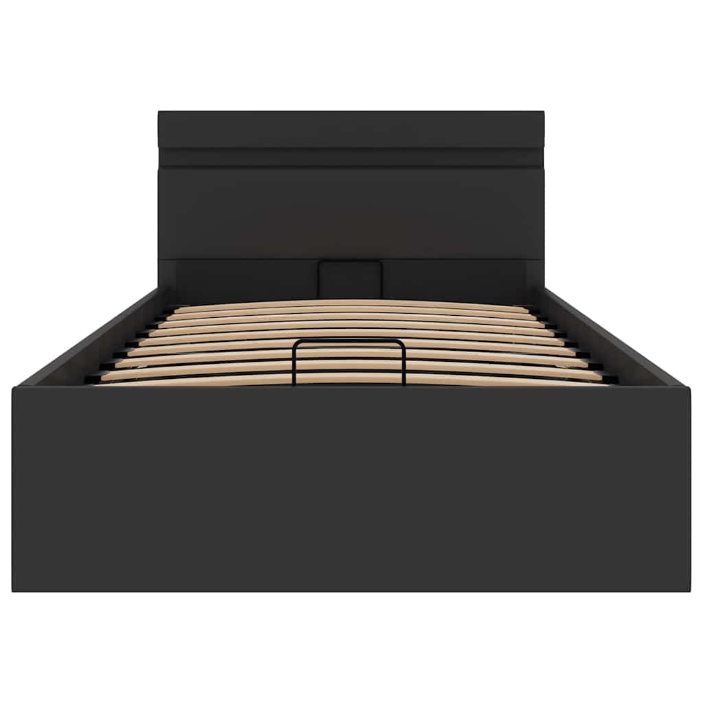 vidaXL Cama hidráulica c/ arrumação LED 90x200cm couro artifi. preto