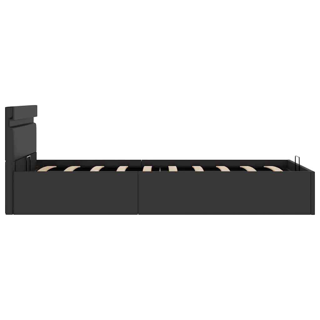 vidaXL Cama hidráulica c/ arrumação LED 90x200cm couro artifi. preto
