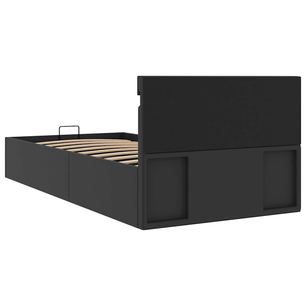 vidaXL Cama hidráulica c/ arrumação LED 90x200cm couro artifi. preto