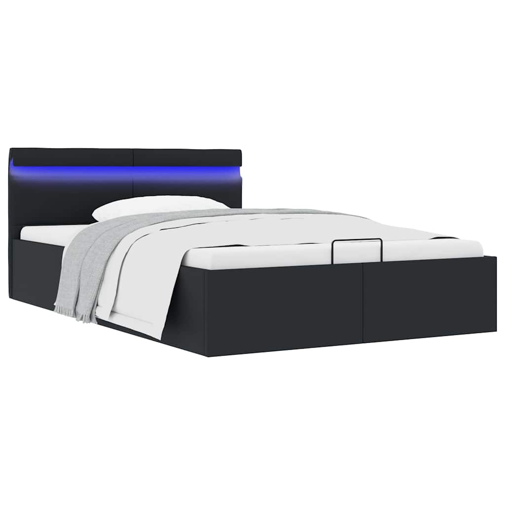 vidaXL Cama hidráulica c/ arrumação LED 90x200cm couro artifi. preto