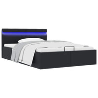 vidaXL Cama hidráulica c/ arrumação LED 90x200cm couro artifi. preto