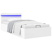 vidaXL Cama hidráulica c/ arrumação LED 90x200cm couro artifi. preto