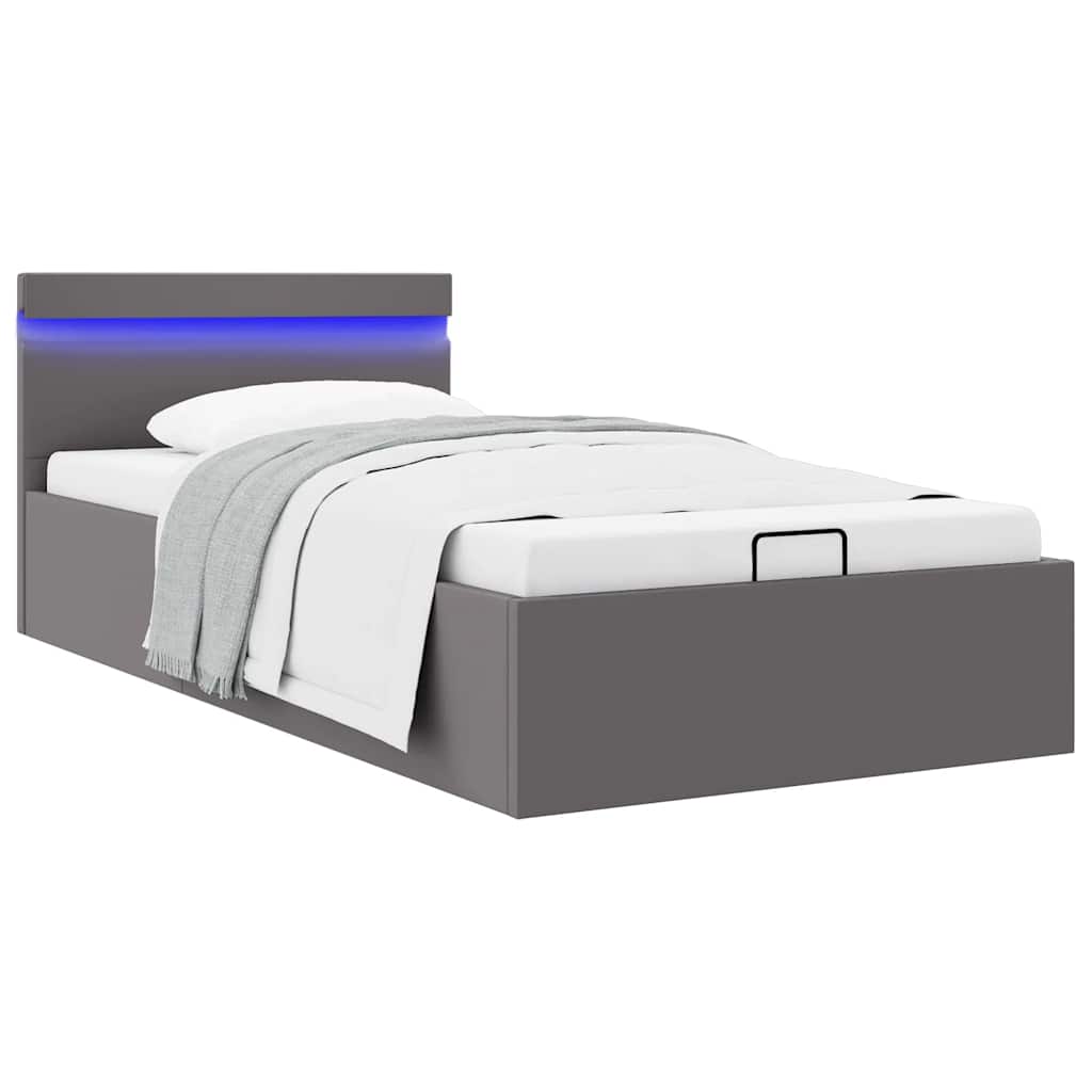 vidaXL Cama hidráulica c/ arrumação LED 90x200cm couro artifi. preto
