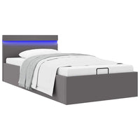 vidaXL Cama hidráulica c/ arrumação LED 90x200cm couro artifi. preto