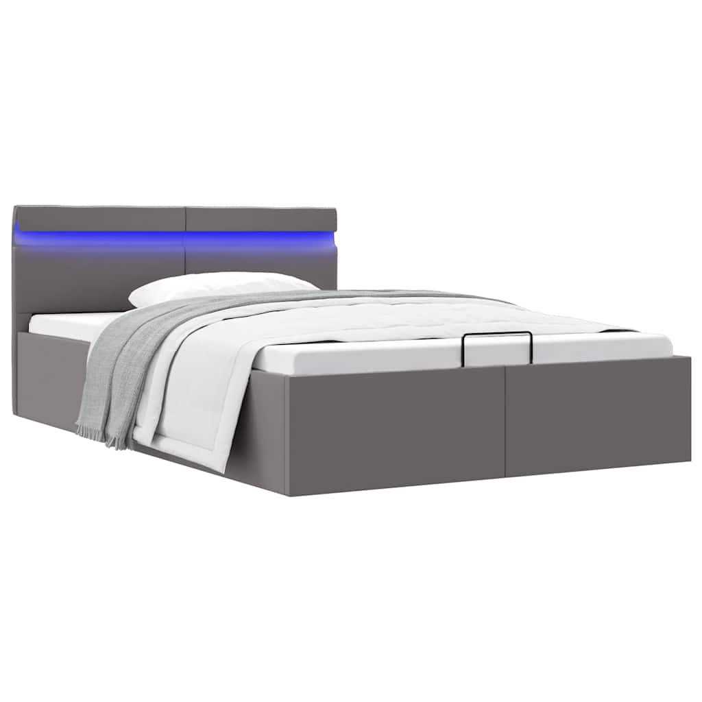 vidaXL Cama hidráulica c/ arrumação LED 90x200cm couro artifi. preto
