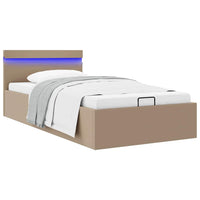 vidaXL Cama hidráulica c/ arrumação LED 90x200cm couro artifi. preto