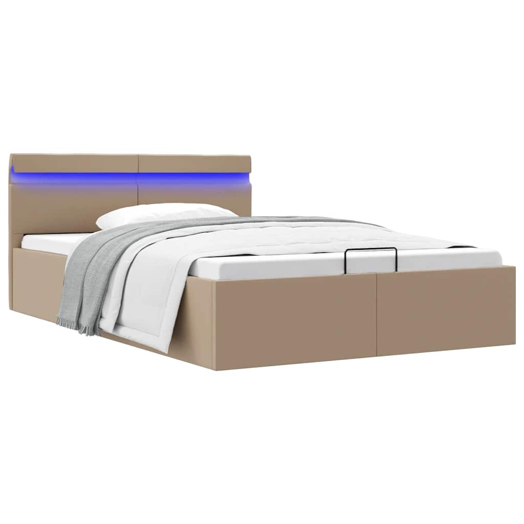 vidaXL Cama hidráulica c/ arrumação LED 90x200cm couro artifi. preto