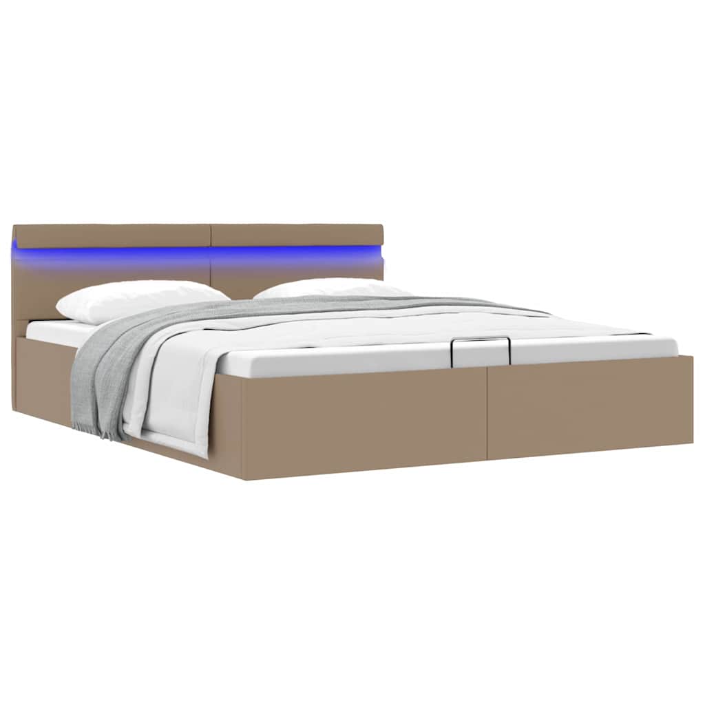 vidaXL Cama hidráulica c/ arrumação LED 90x200cm couro artifi. preto