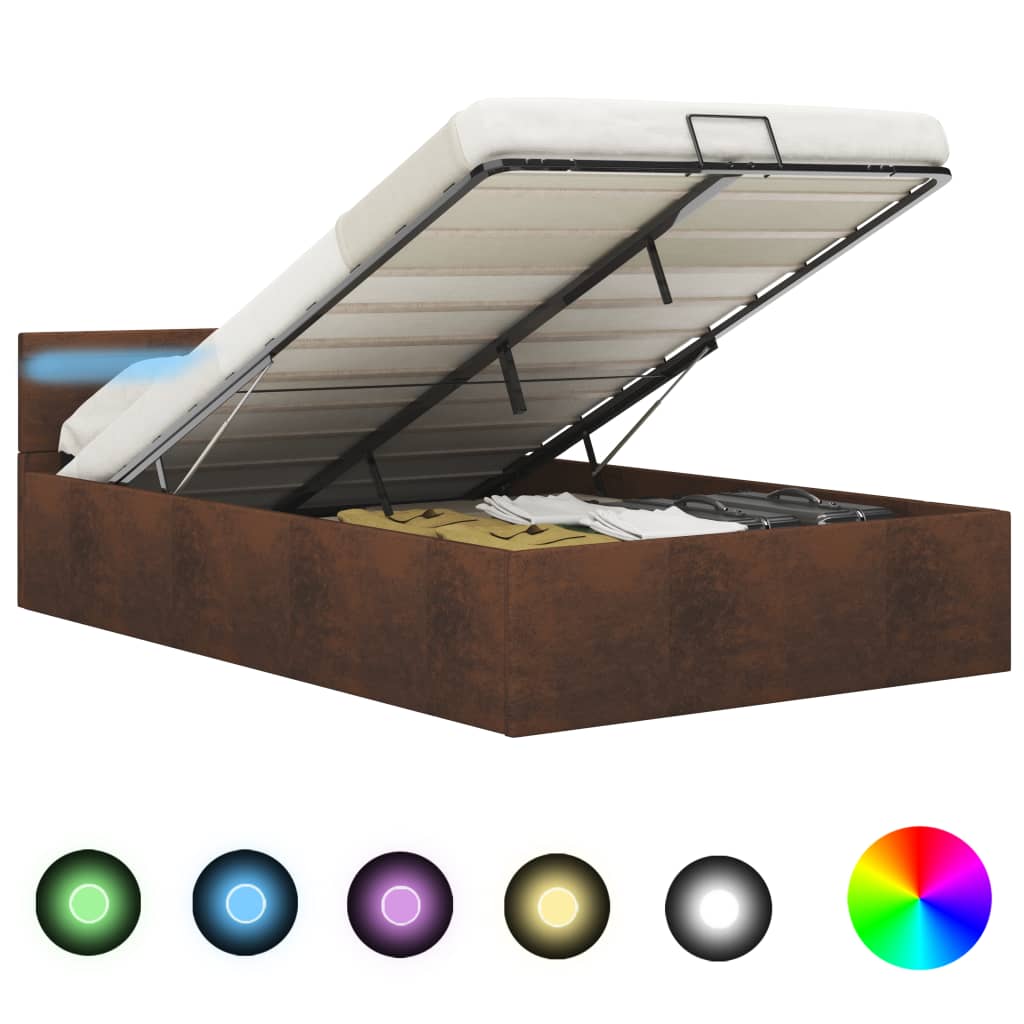 vidaXL Cama hidráulica c/ arrumação LED 90x200cm couro artifi. preto