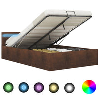 vidaXL Cama hidráulica c/ arrumação LED 90x200cm couro artifi. preto