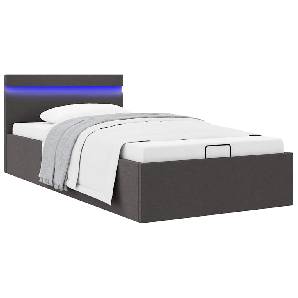 vidaXL Cama hidráulica arrumação c/ LEDs 90x200cm tecido cinza-escuro