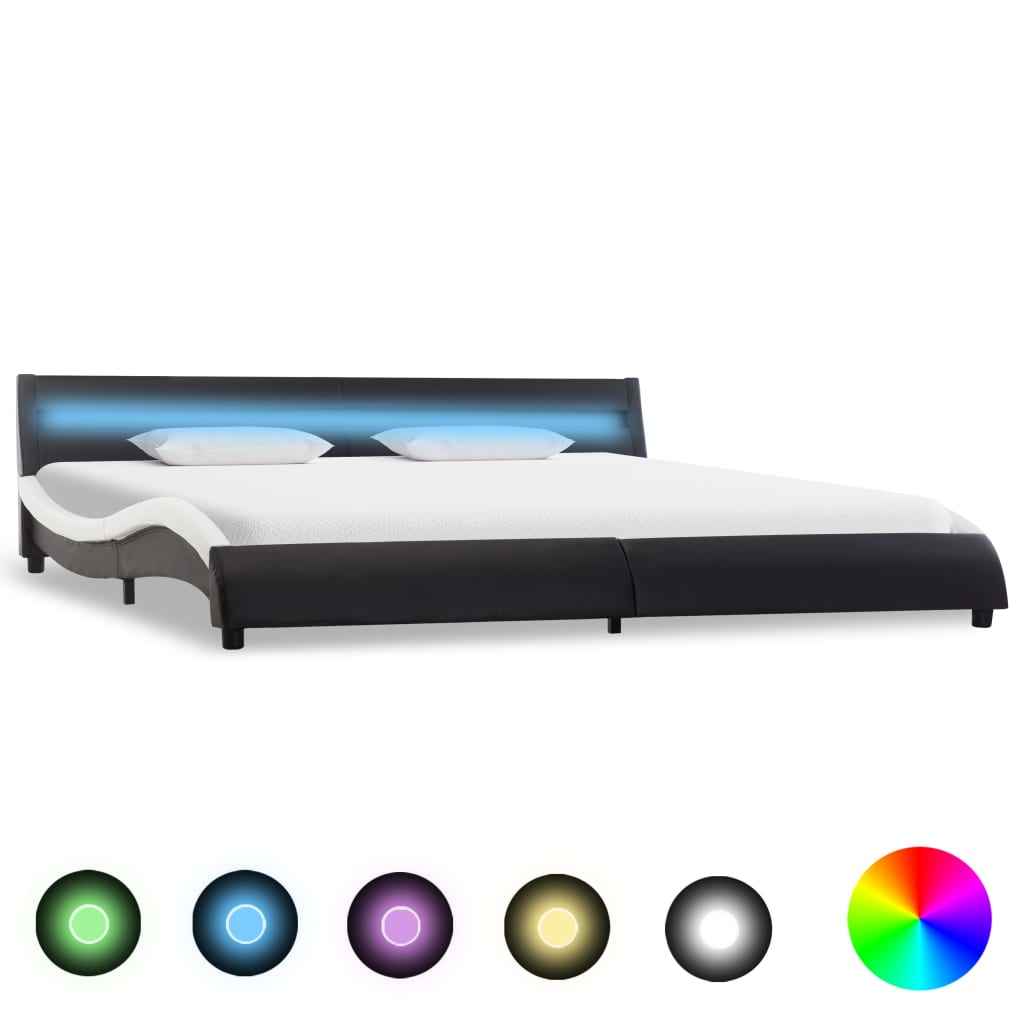 vidaXL Estrutura cama c/ LEDs 180x200cm couro artificial preto/branco