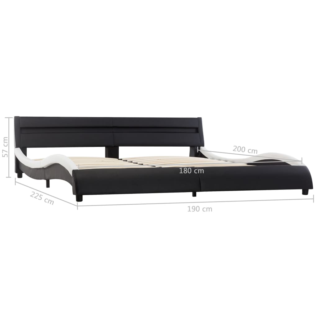 vidaXL Estrutura cama c/ LEDs 180x200cm couro artificial preto/branco