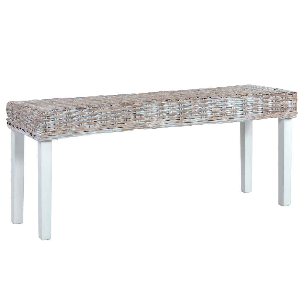 vidaXL Banco 110cm vime Kubu natural e madeira maciça de mogno branco